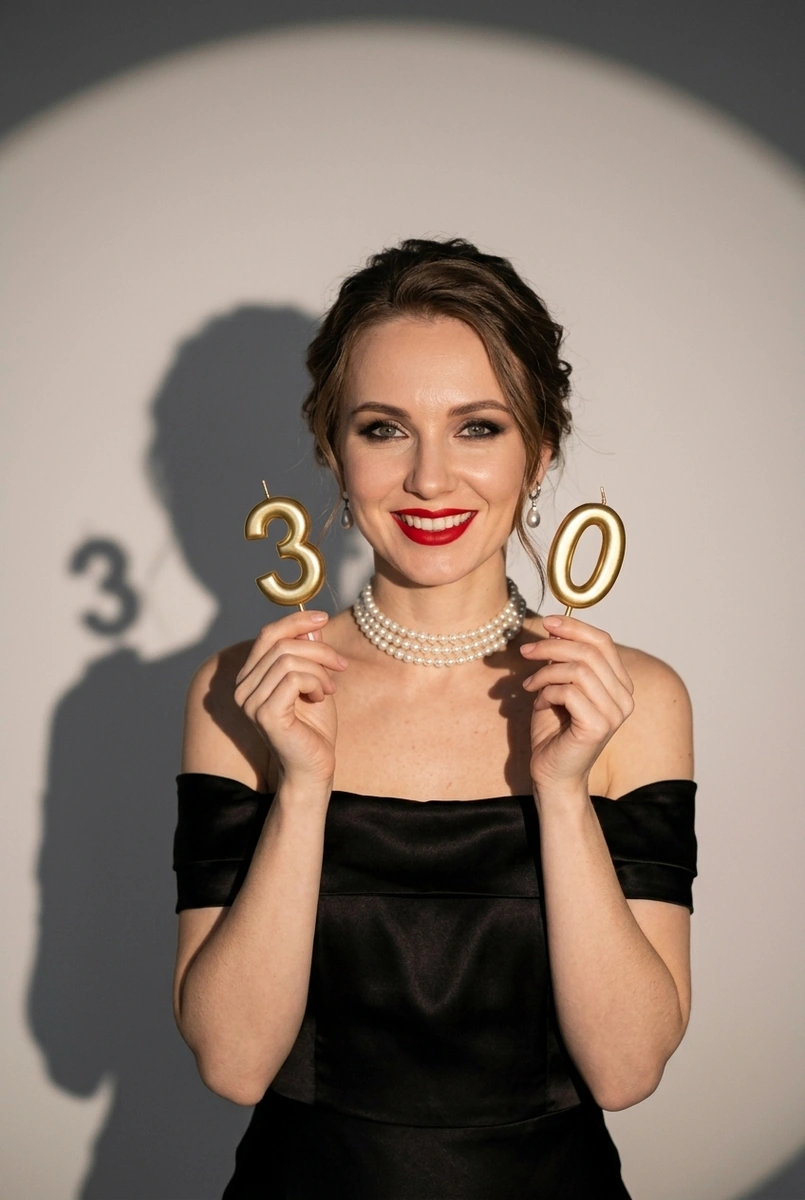 Силуэт и свечи: с цифрой 30 — кадр ИИ-фотосессии