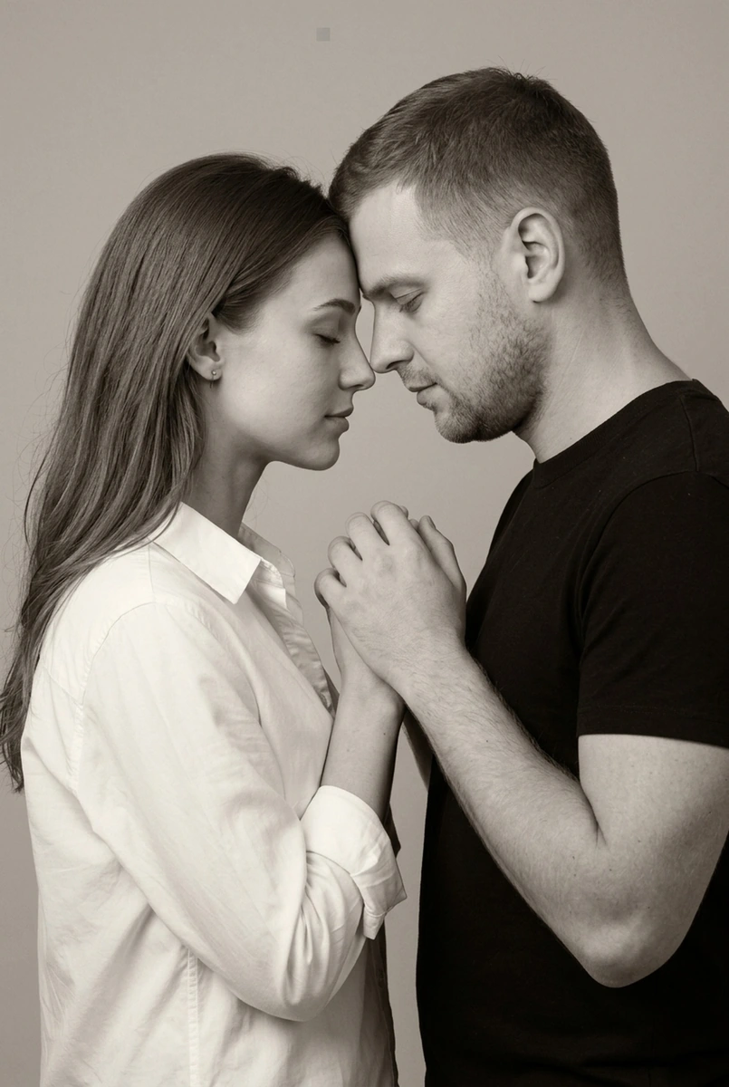 Нежность · ч/б студия: лоб ко лбу — кадр ИИ-фотосессии