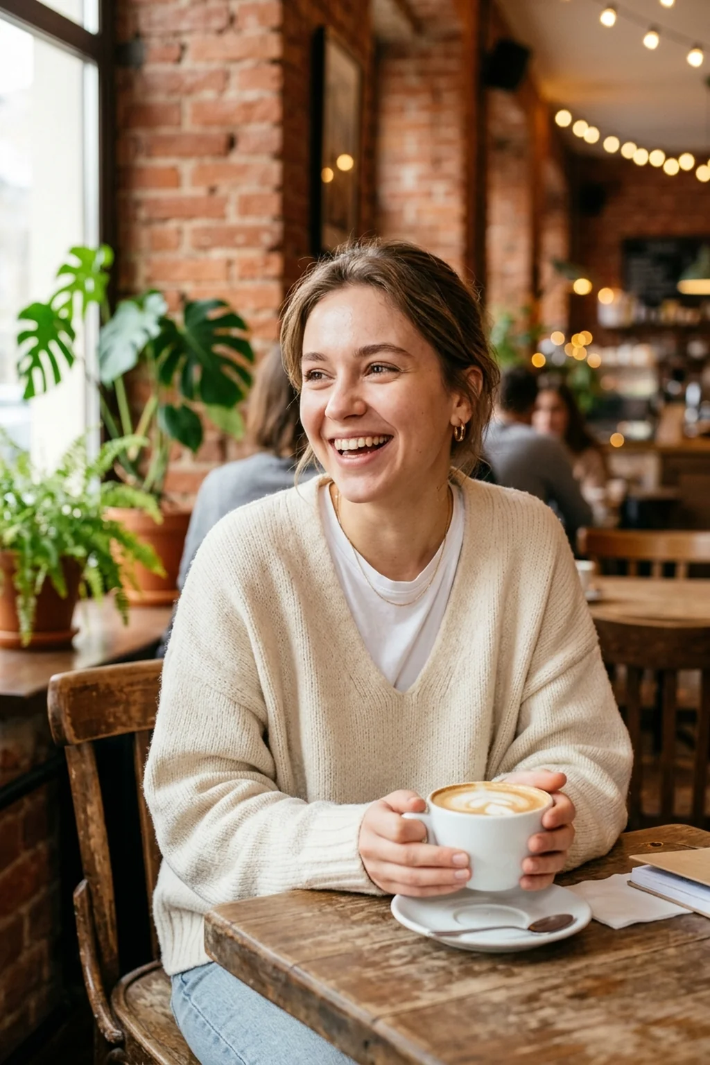 Кофе и улыбка в кафе утром