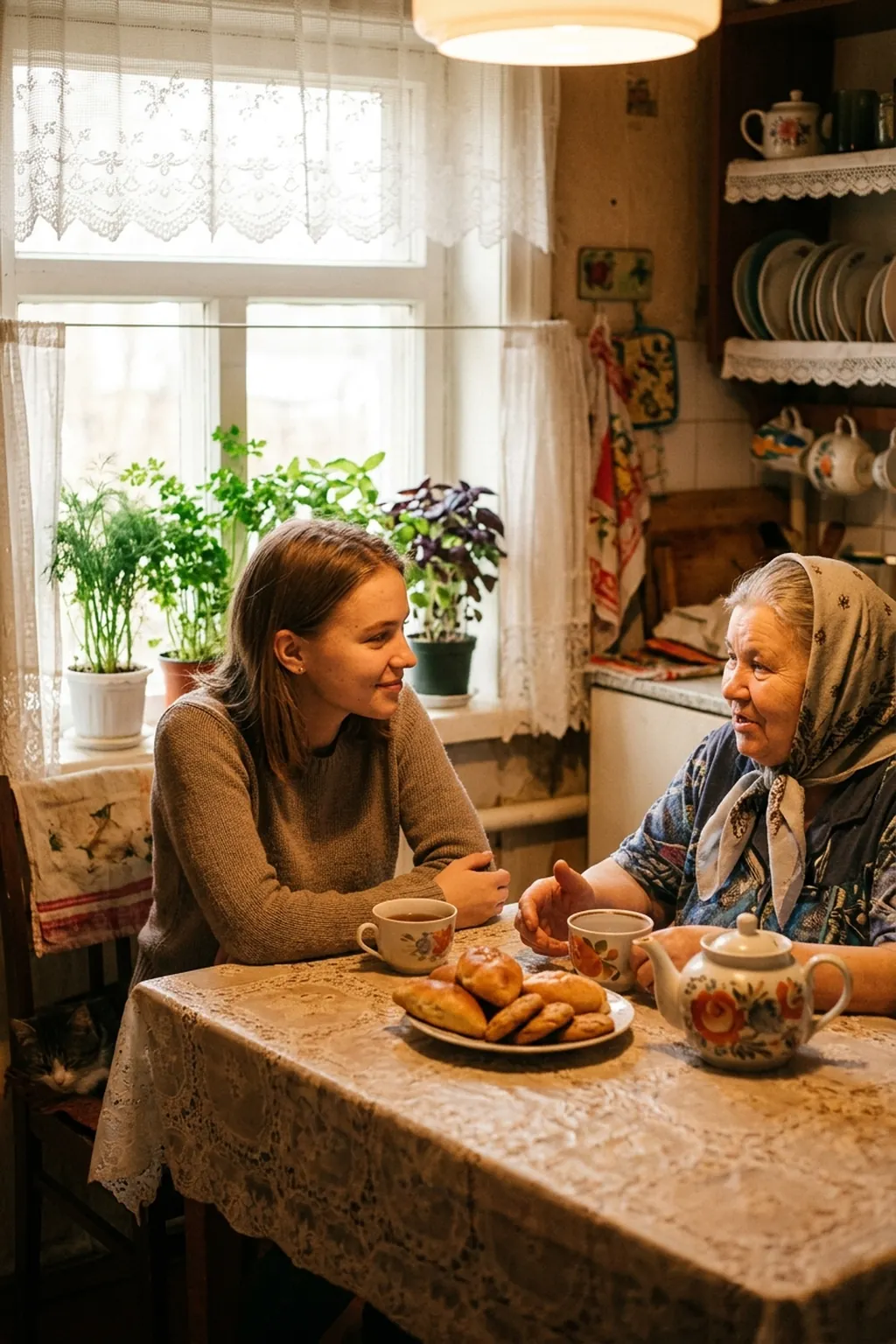У бабушки на кухне за чаем