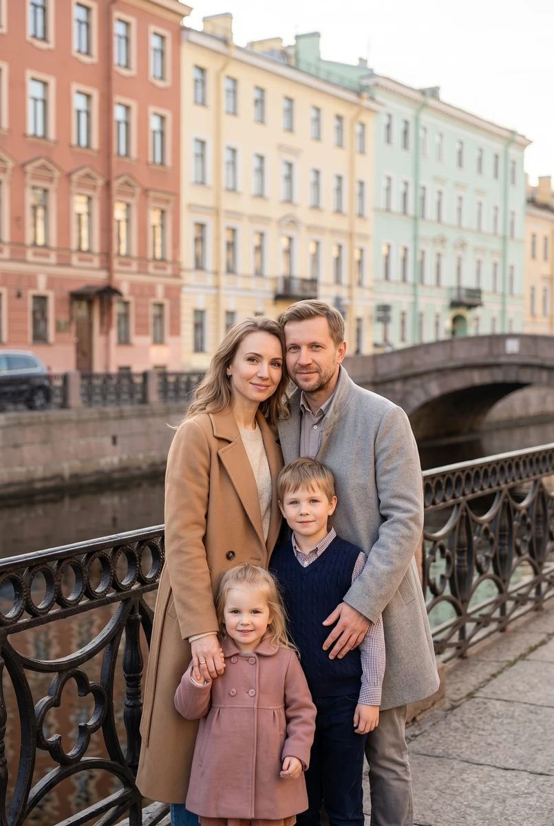 Семья на улочке Петербурга