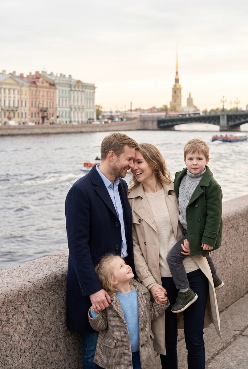 Семья на набережной Петербурга
