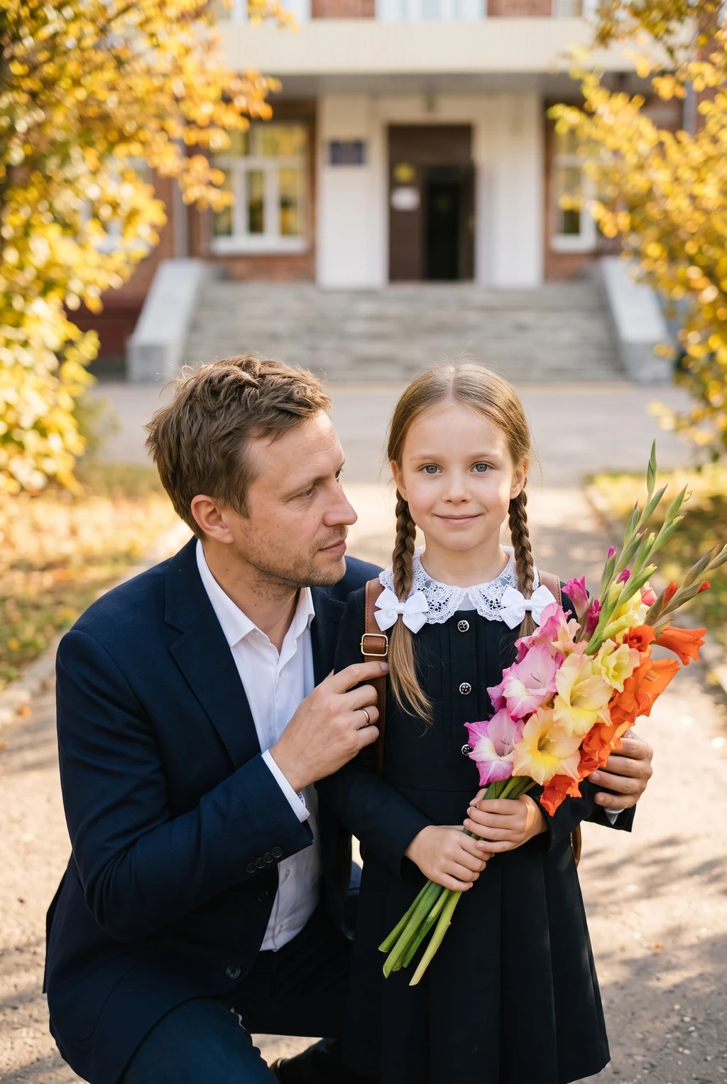 Папа и дочка на линейке