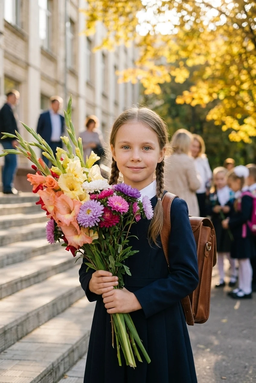 Первоклассник с букетом