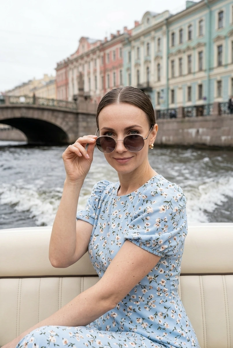 СПб: катер по каналам: взгляд поверх очков — кадр ИИ-фотосессии